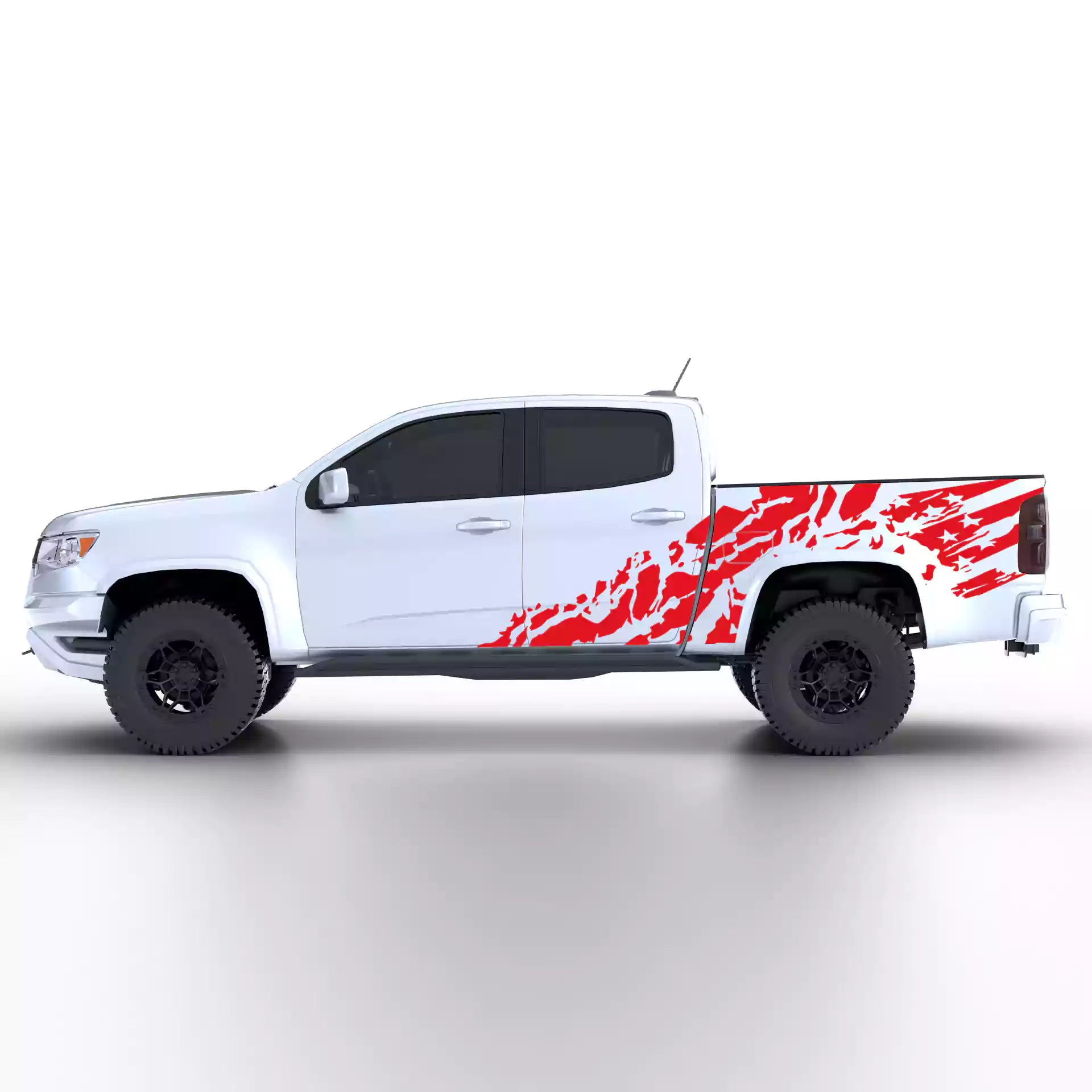 2015-2022 Chevrolet Colorado US Flag Shred Side Decals Vinyl Graphics Kit Red