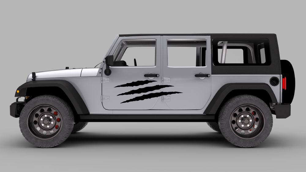 Claw Mark Side Door Decal Graphics for Jeep Wrangler JK/JKU (Black)