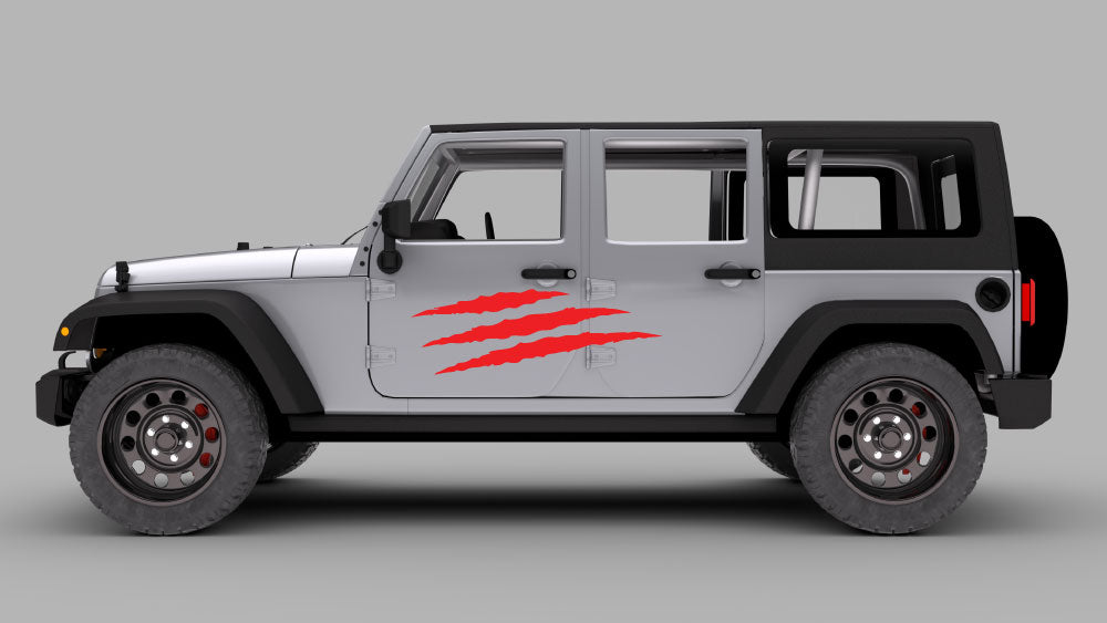 Claw Mark Side Door Decal Graphics for Jeep Wrangler JK/JKU (Red)