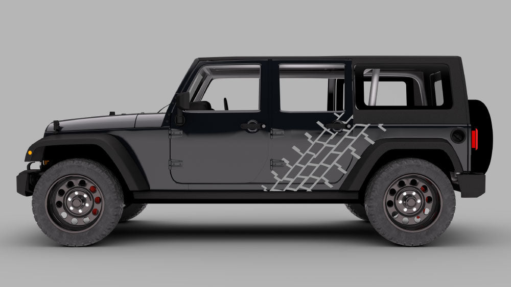 Jeep Wrangler JK Crisscross Tire Tread Quarter Panel Decal – Gray (Driver Side View)