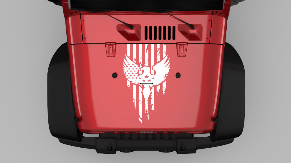 Distressed Eagle Flag Hood Decal Graphics Kit Compatible with Jeep Wrangler JK