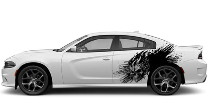 Dodge Charger Flaming Skull Side Decals (Pair) : Vinyl Graphics Kit Fits (2015-2023)