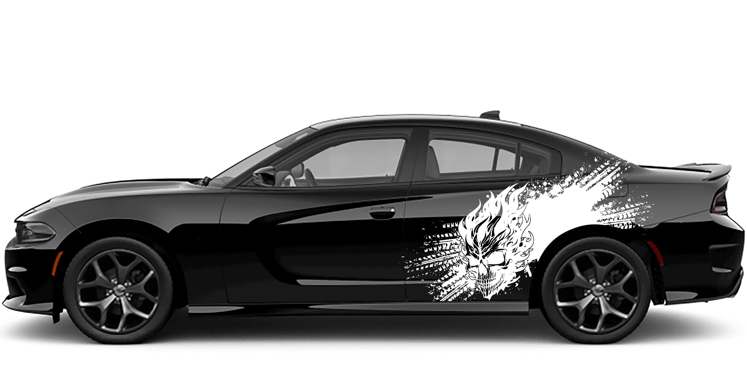 flaming skull side graphics for dodge charger 2015 to 2023 models white