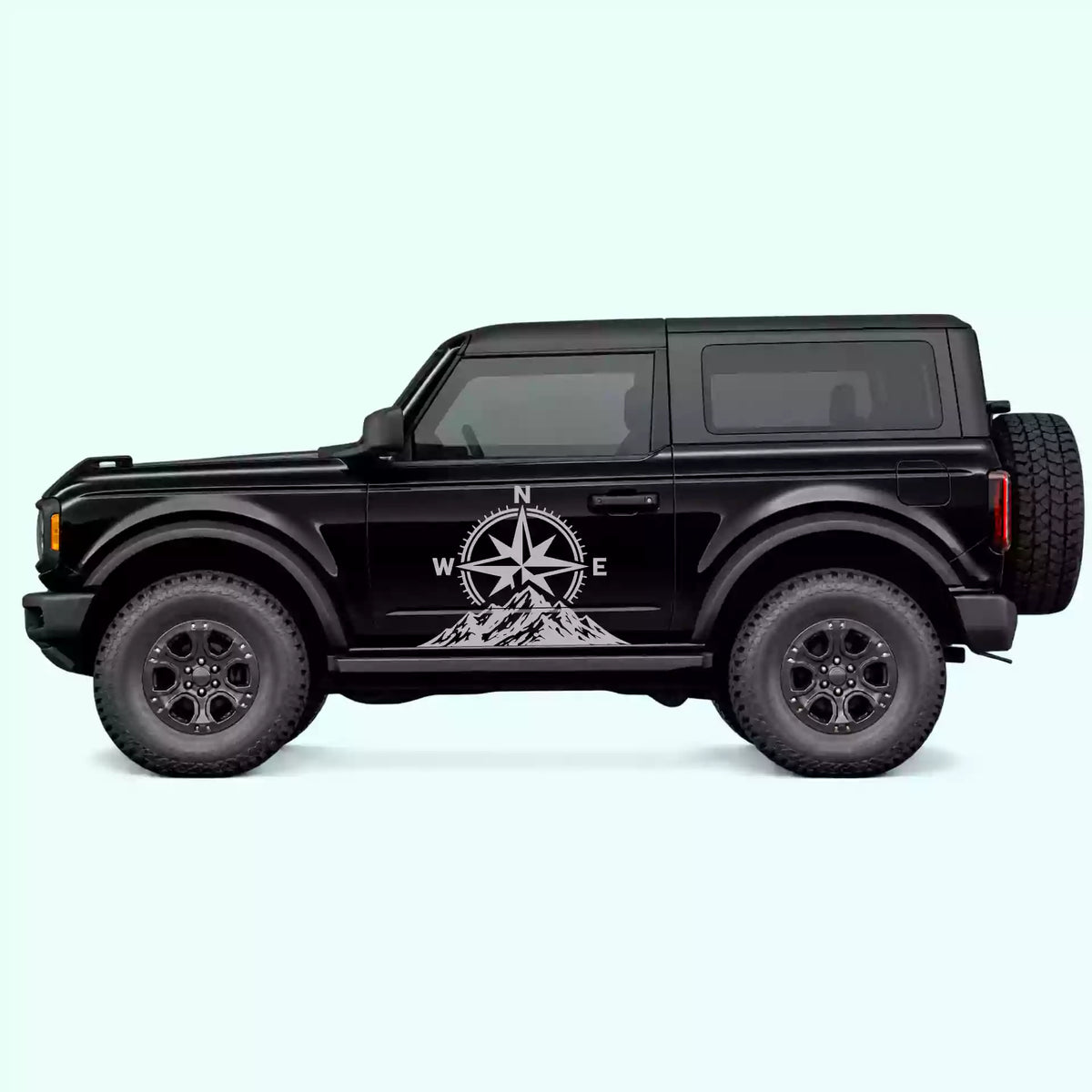 Ford Bronco 2 doors Compass Mountains Side Decals Vinyl Graphics Kit Gray