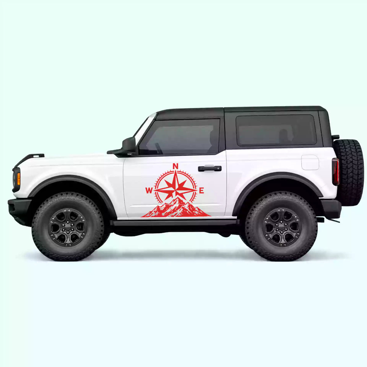 Ford Bronco 2 doors Compass Mountains Side Decals Vinyl Graphics Kit Red