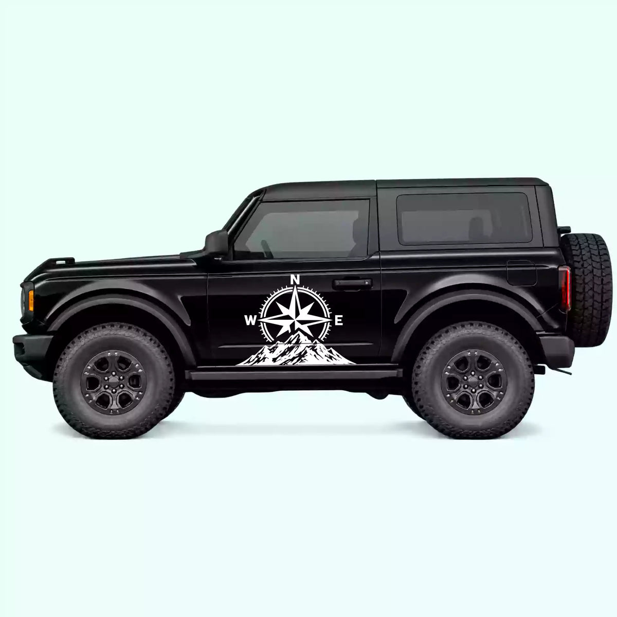 Ford Bronco 2 doors Compass Mountains Side Decals Vinyl Graphics Kit White