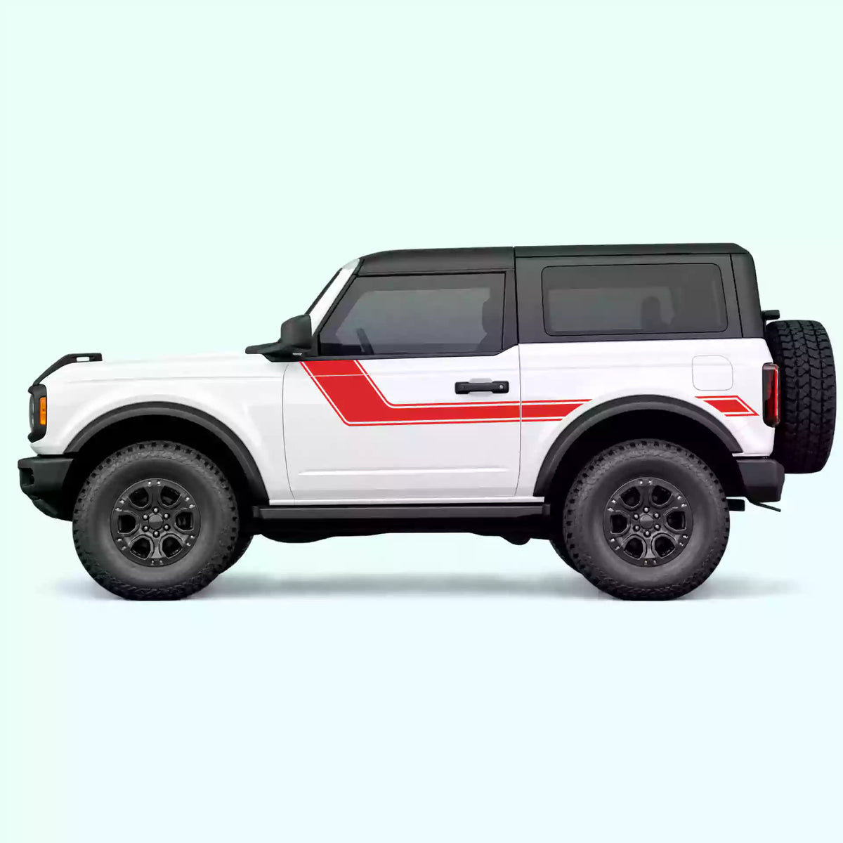 Ford Bronco 2 doors Side Rally Stripes Vinyl Graphics Kit Red