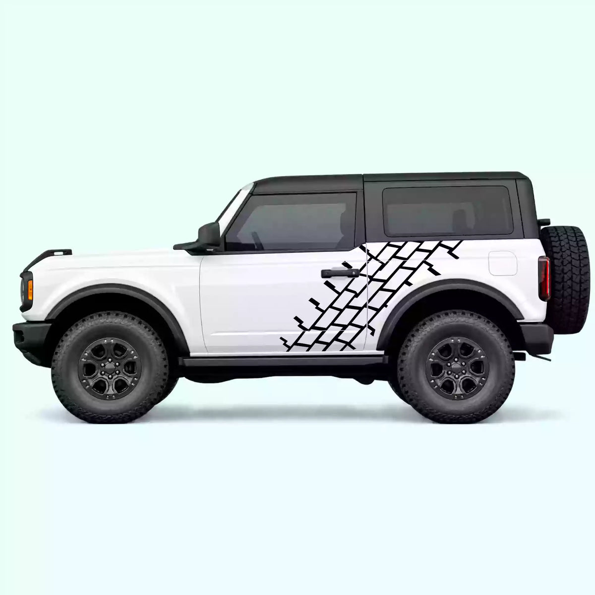 Ford Bronco 2 doors Tire Tread Side Decals Vinyl Graphics Kit Black