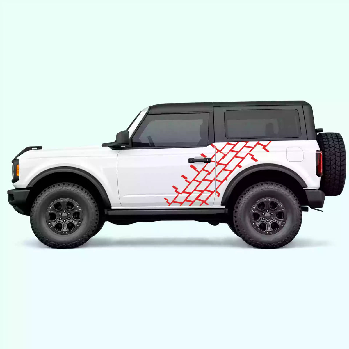 Ford Bronco 2 doors Tire Tread Side Decals Vinyl Graphics Kit Red