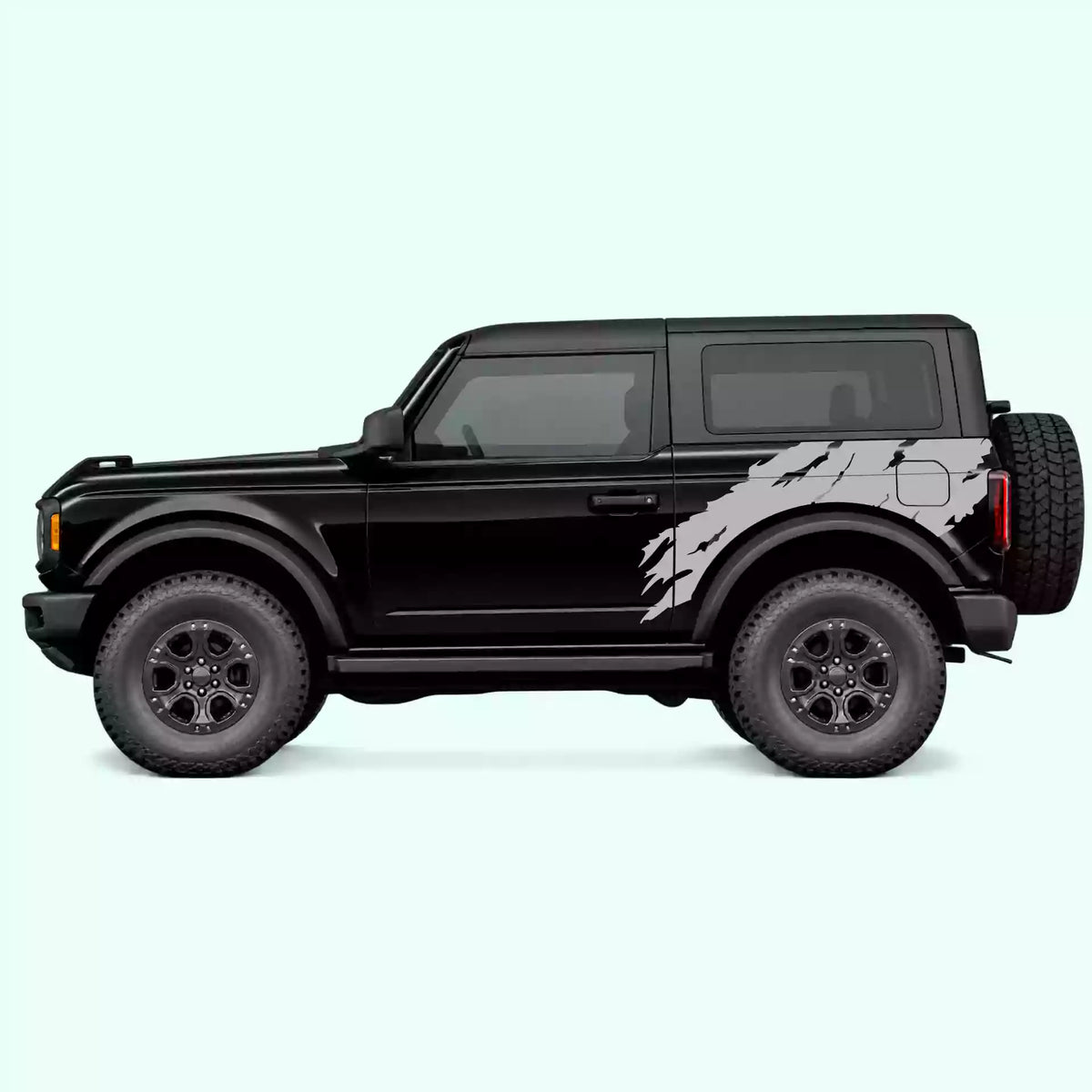 Ford Bronco 2 doors Torn Off Road Side Decals Vinyl Graphics Kit Gray