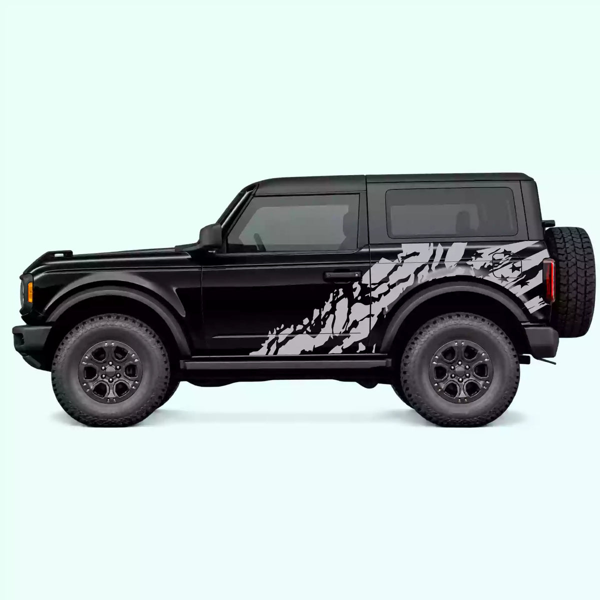 Ford Bronco 2 doors US Flag Shred Side Decals Vinyl Graphics Kit Gray