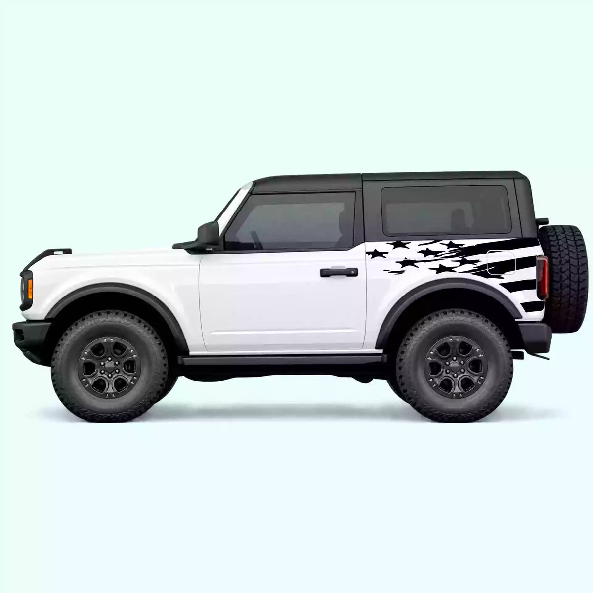 Ford Bronco 2 doors USA Flag Shred Side Decals Vinyl Graphics Kit Black