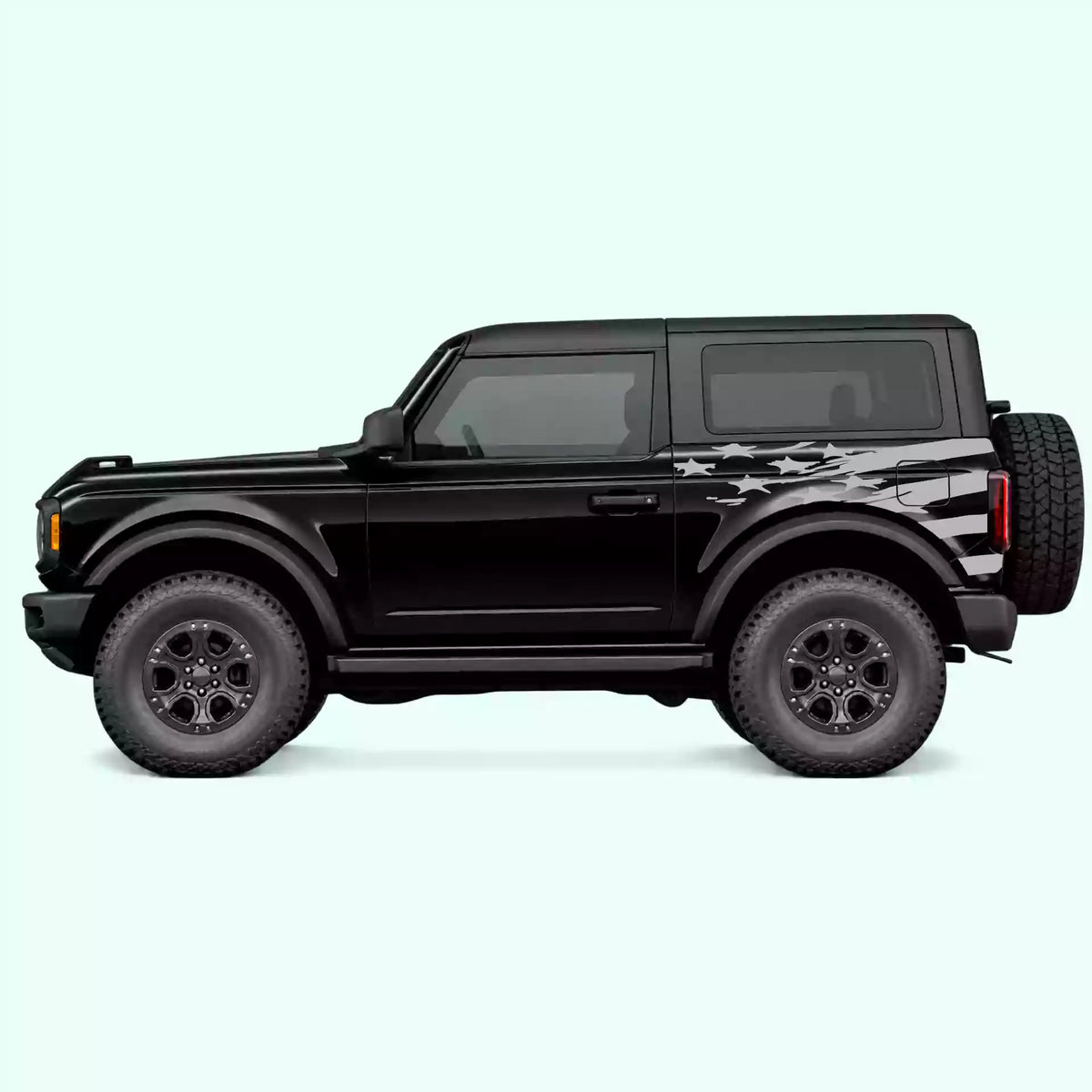 Ford Bronco 2 doors USA Flag Shred Side Decals Vinyl Graphics Kit Gray
