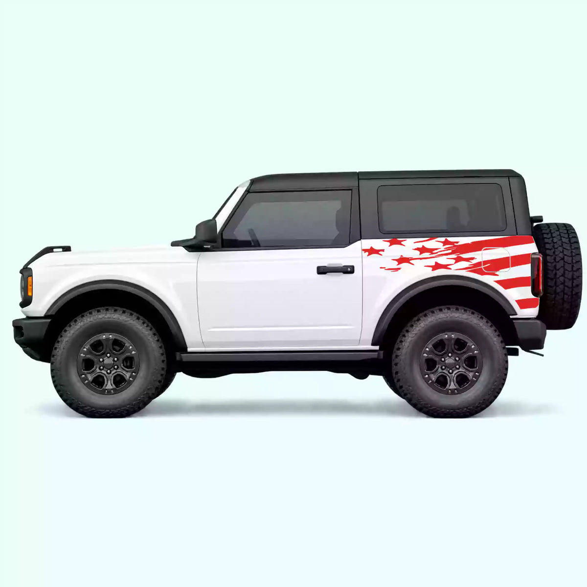 Ford Bronco 2 doors USA Flag Shred Side Decals Vinyl Graphics Kit Red