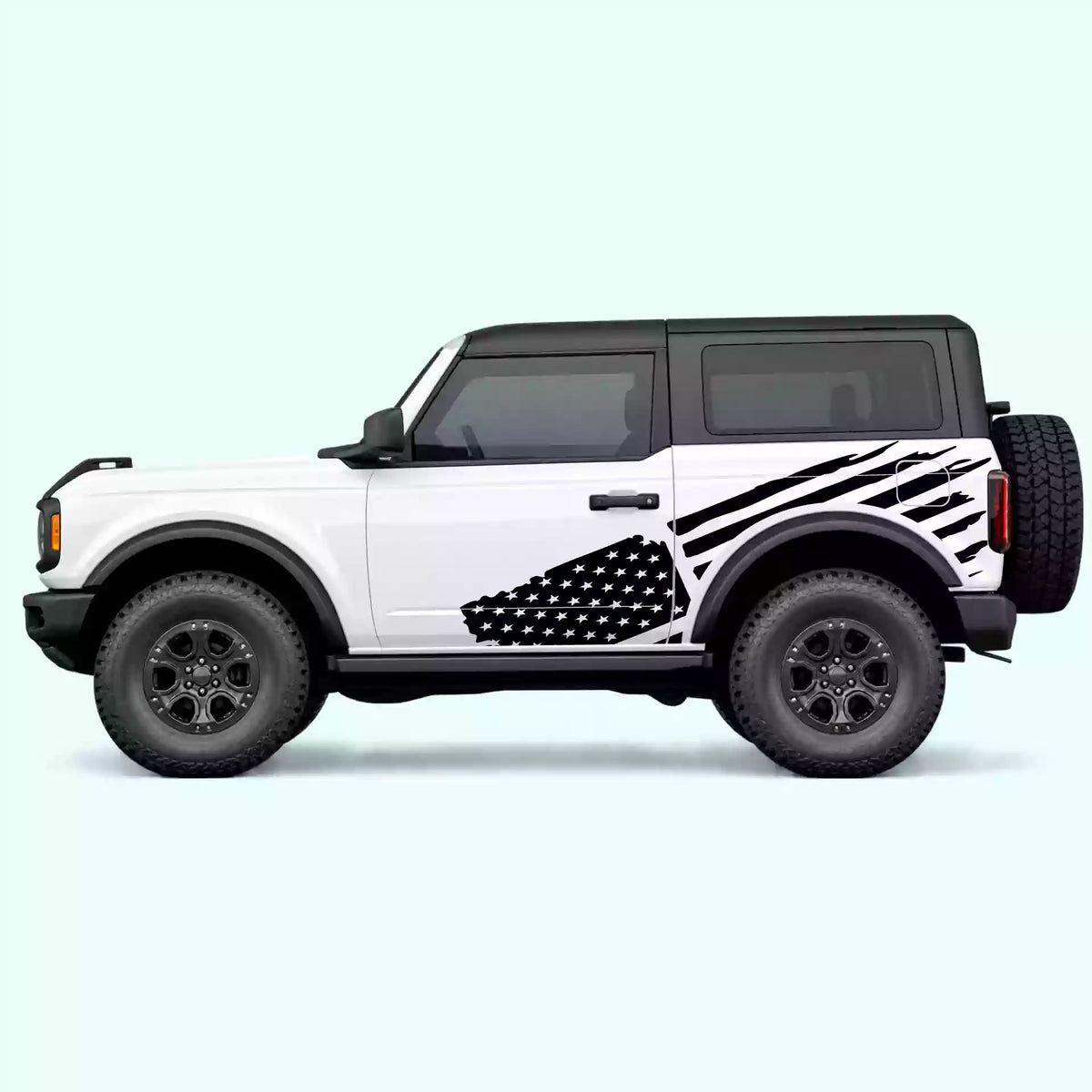 Ford Bronco 2 doors USA Flag Side Decals Vinyl Graphics Kit Black