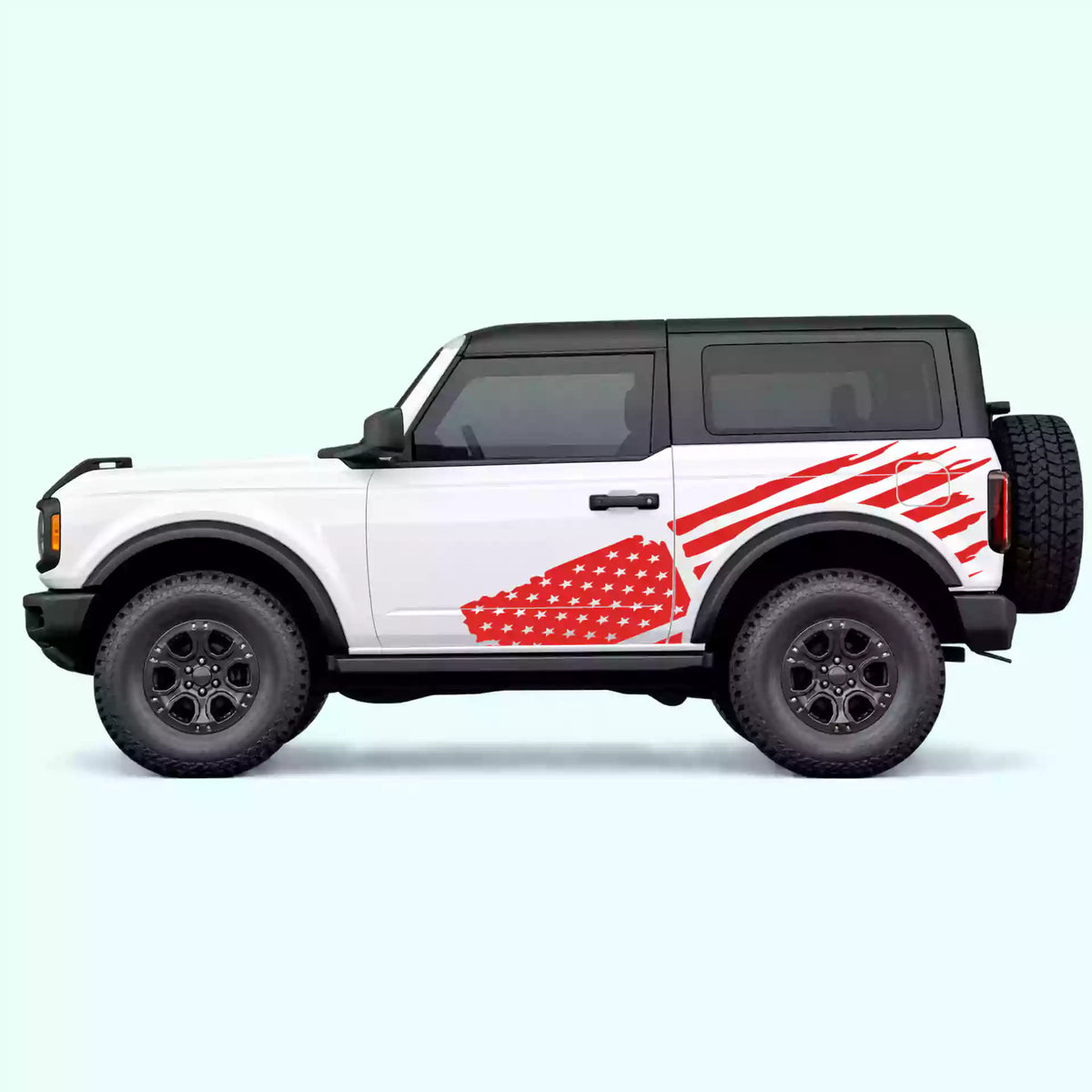 Ford Bronco 2 doors USA Flag Side Decals Vinyl Graphics Kit Red
