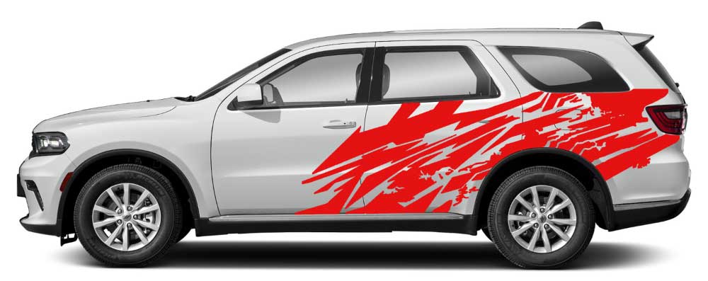 Dodge Durango 3rd gen with red grunge slash side decals spanning rear doors and rear quarter panel