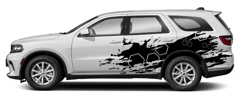 Dodge Durango with black honeycomb grunge side vinyl decals on rear side panels.