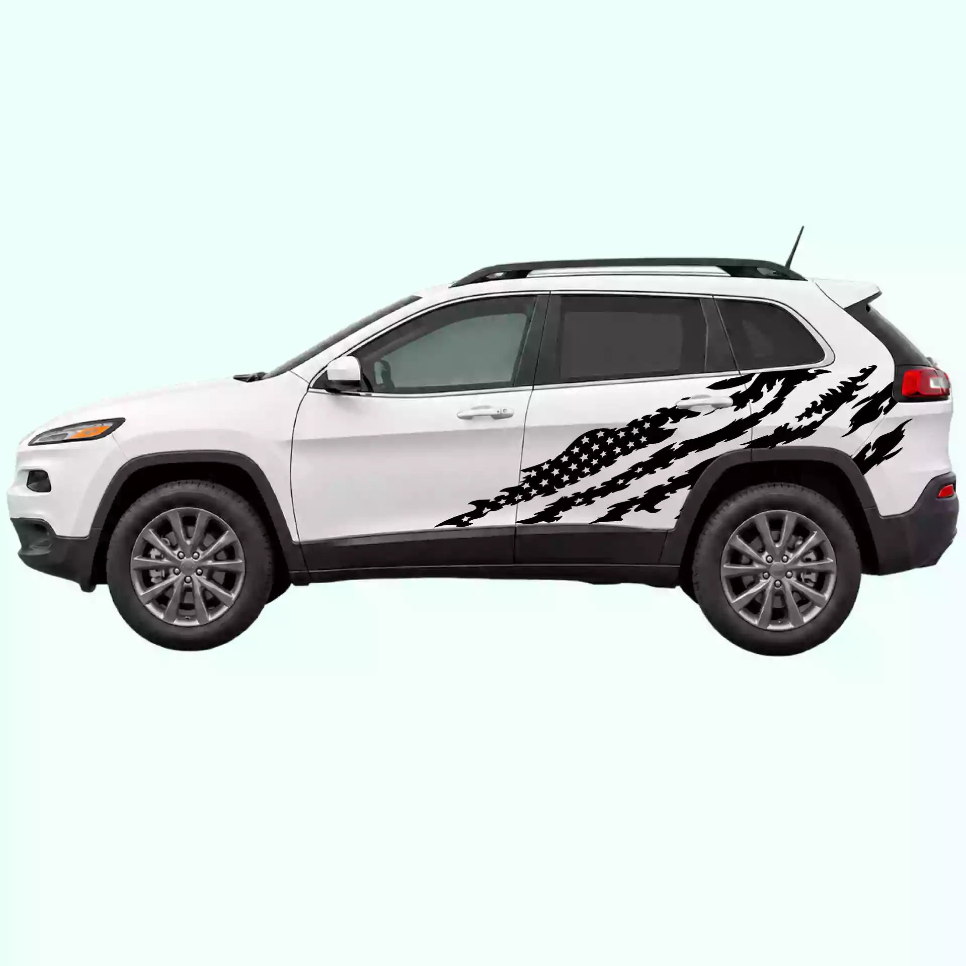 2014-2023 Jeep Cherokee American Flag Side Decals Vinyl Graphics Kit Black