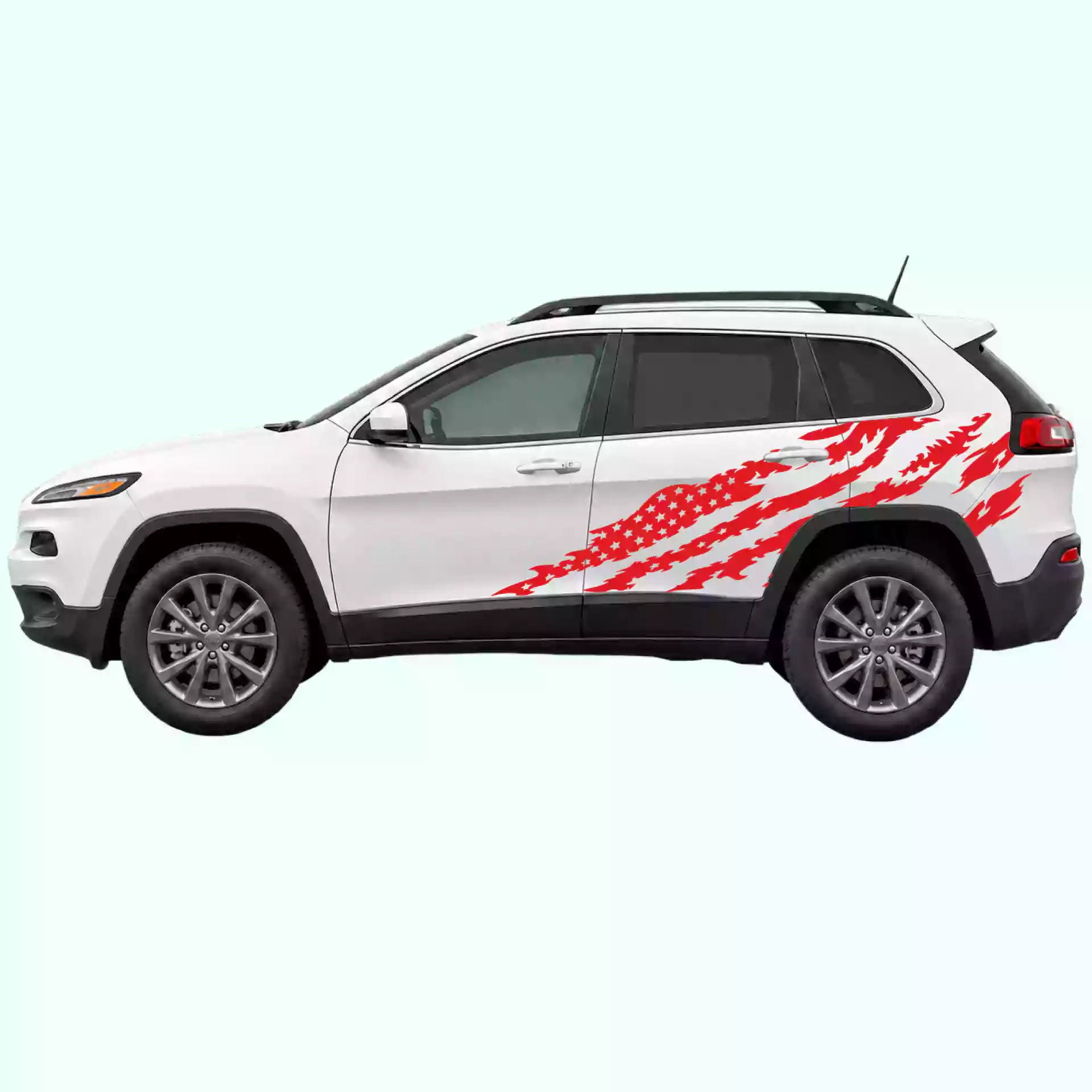 2014-2023 Jeep Cherokee American Flag Side Decals Vinyl Graphics Kit Red