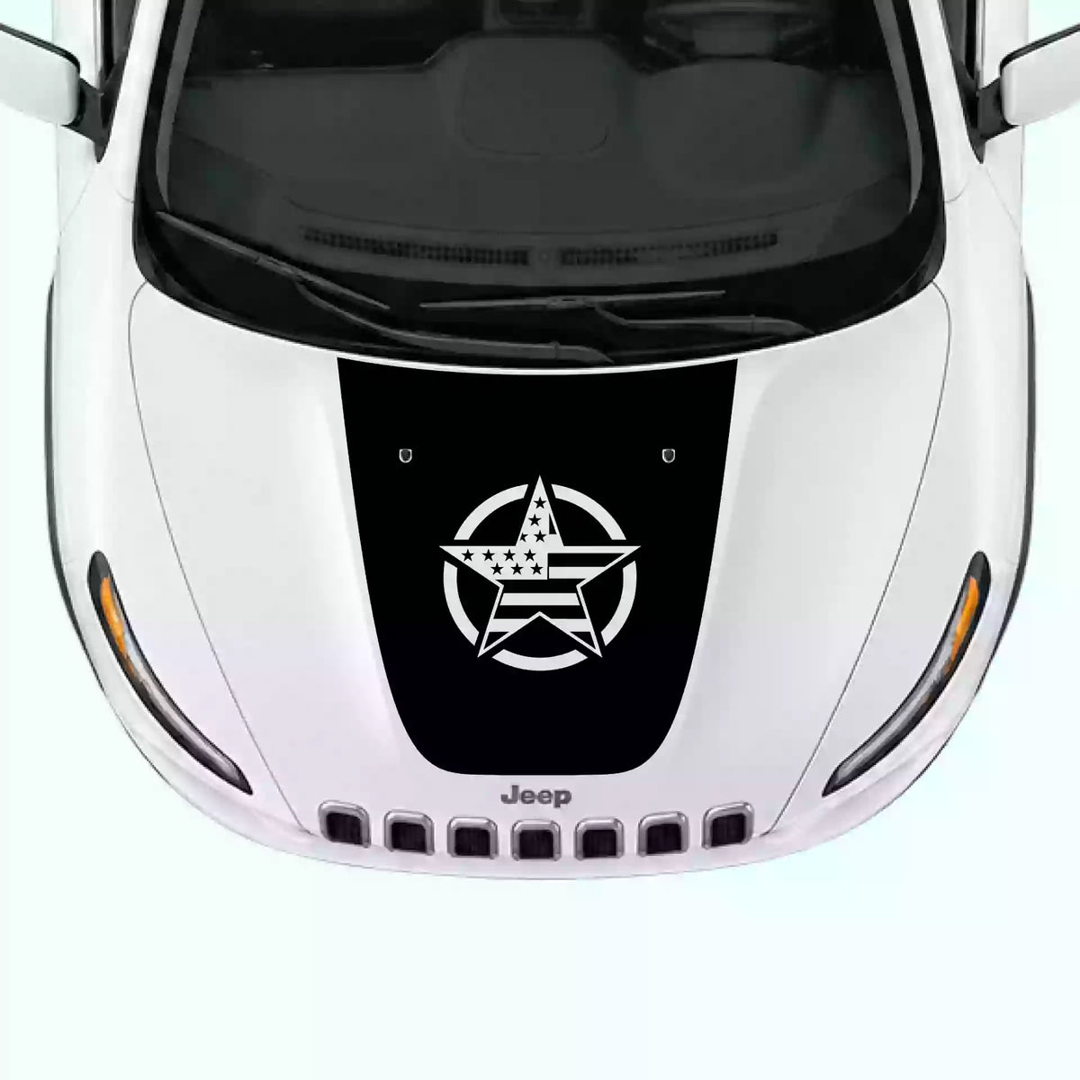 2014-2018 Jeep Cherokee Army Star Hood Decal Vinyl Graphics Kit Black