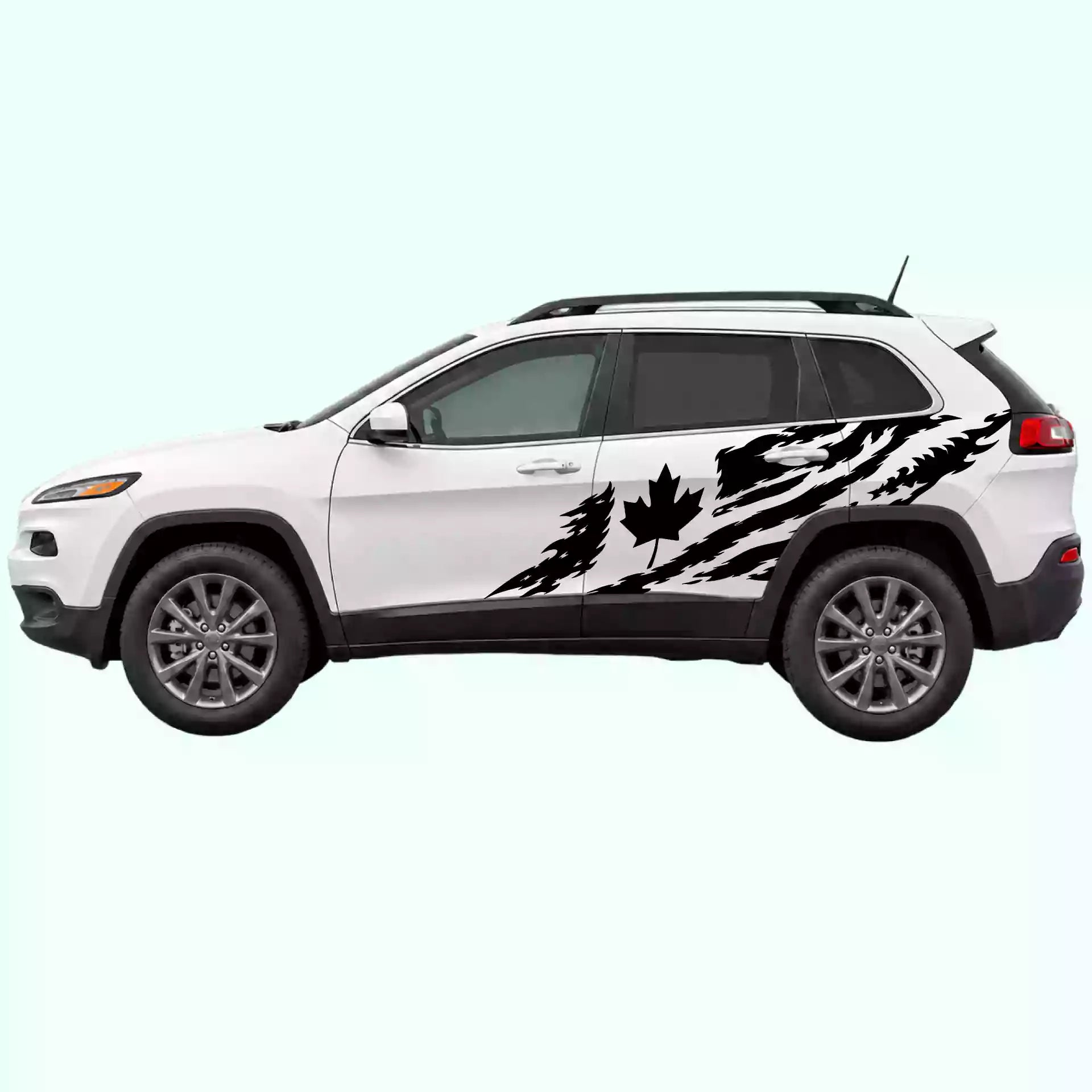 2014-2023 Jeep Cherokee Canada Flag Side Decals Vinyl Graphics Kit Black