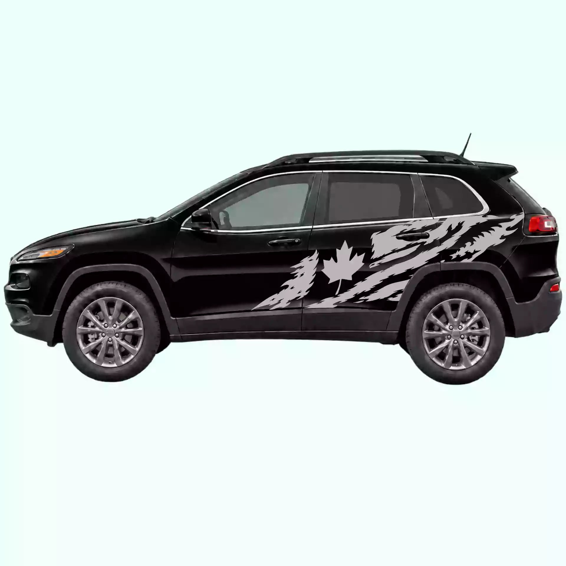 2014-2023 Jeep Cherokee Canada Flag Side Decals Vinyl Graphics Kit Gray