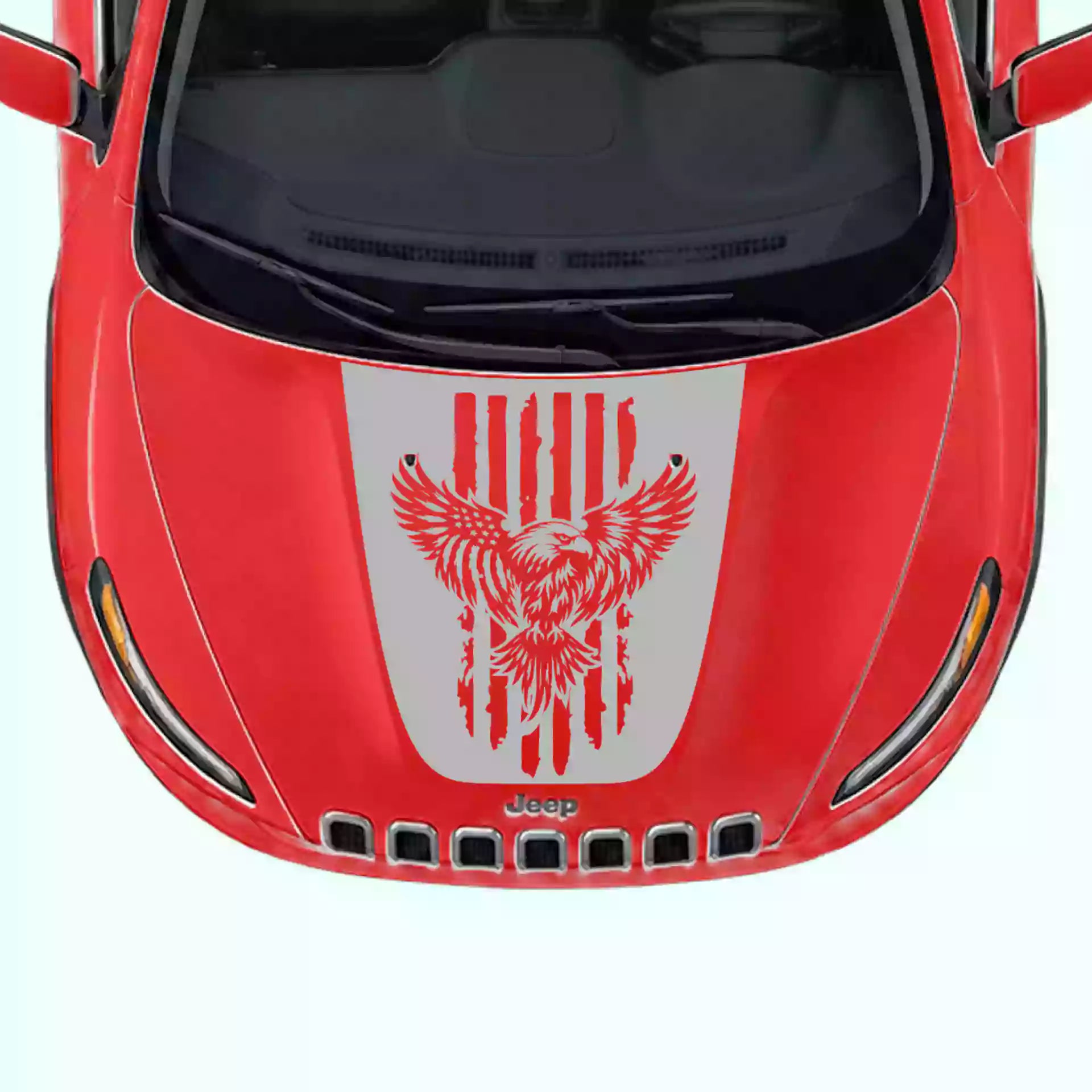 2014-2018 Jeep Cherokee Eagle USA Flag Hood Decals Vinyl Graphics Kit Gray