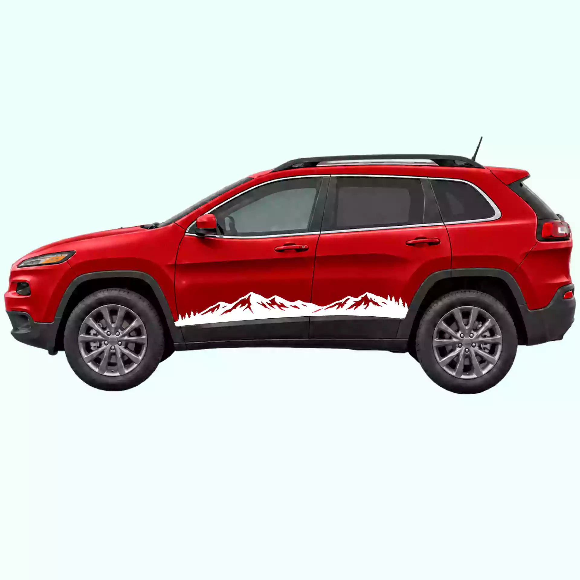 2014-2023 Jeep Cherokee Mountain Range Rocker Stripes Vinyl Graphics Kit White