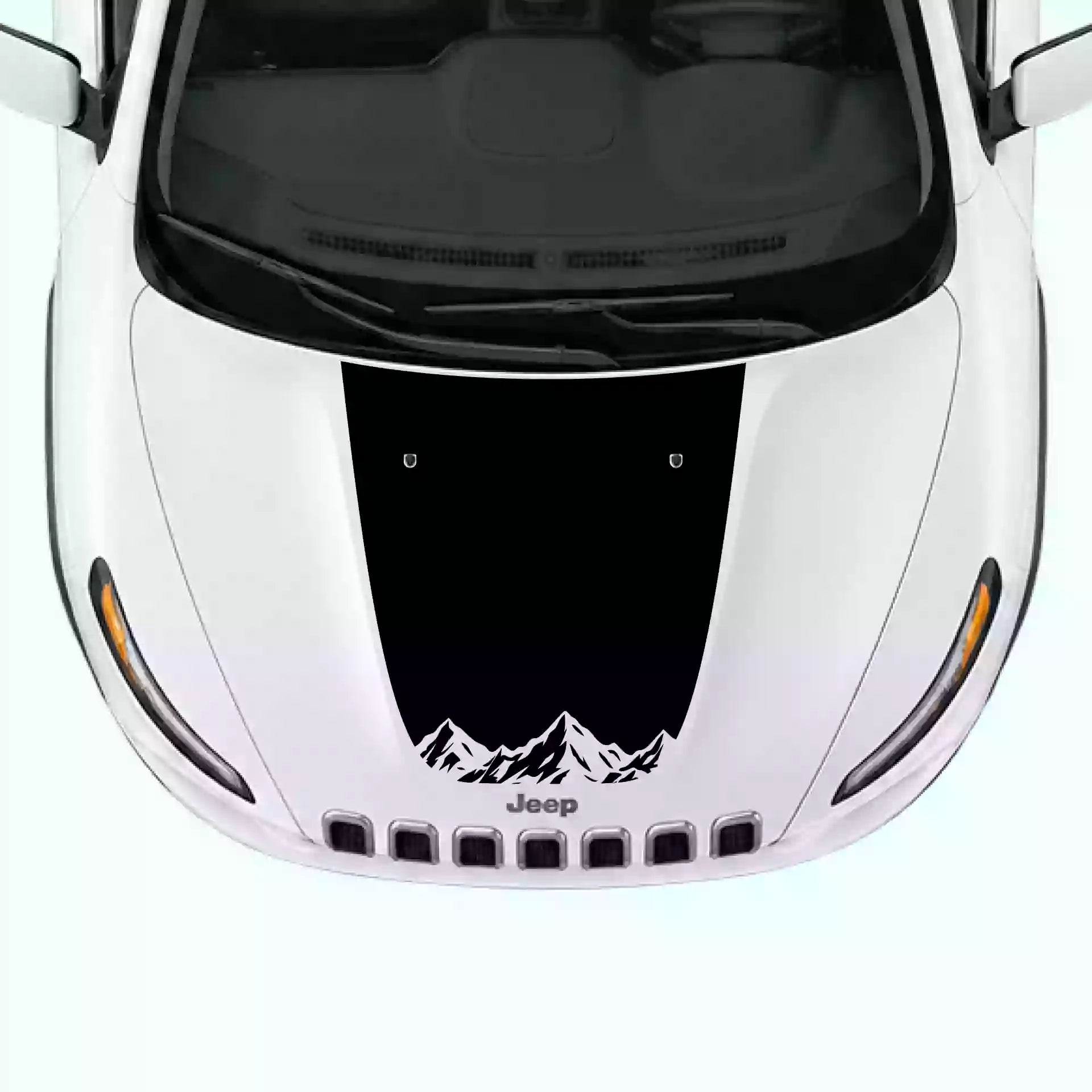 2014-2018 Jeep Cherokee Peak Mountain Hood Decals Vinyl Graphics Kit Black