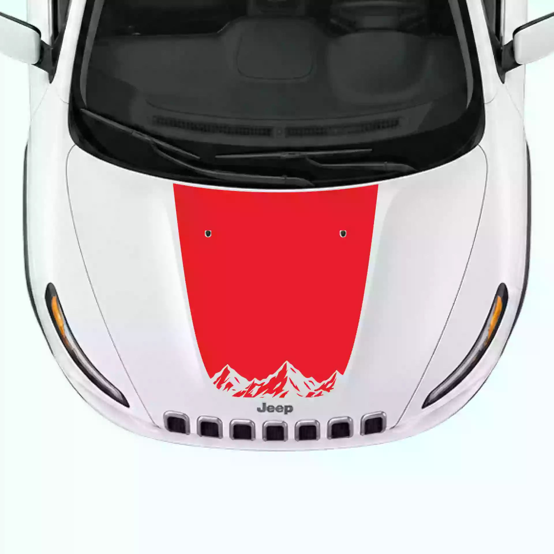 2014-2018 Jeep Cherokee Peak Mountain Hood Decals Vinyl Graphics Kit Red