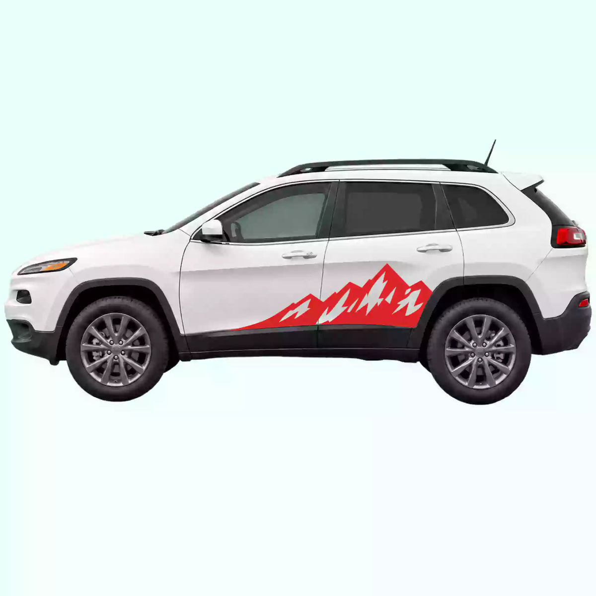 2014-2023 Jeep Cherokee Peak Mountain Side Decal Decals Vinyl Graphics Kit Red