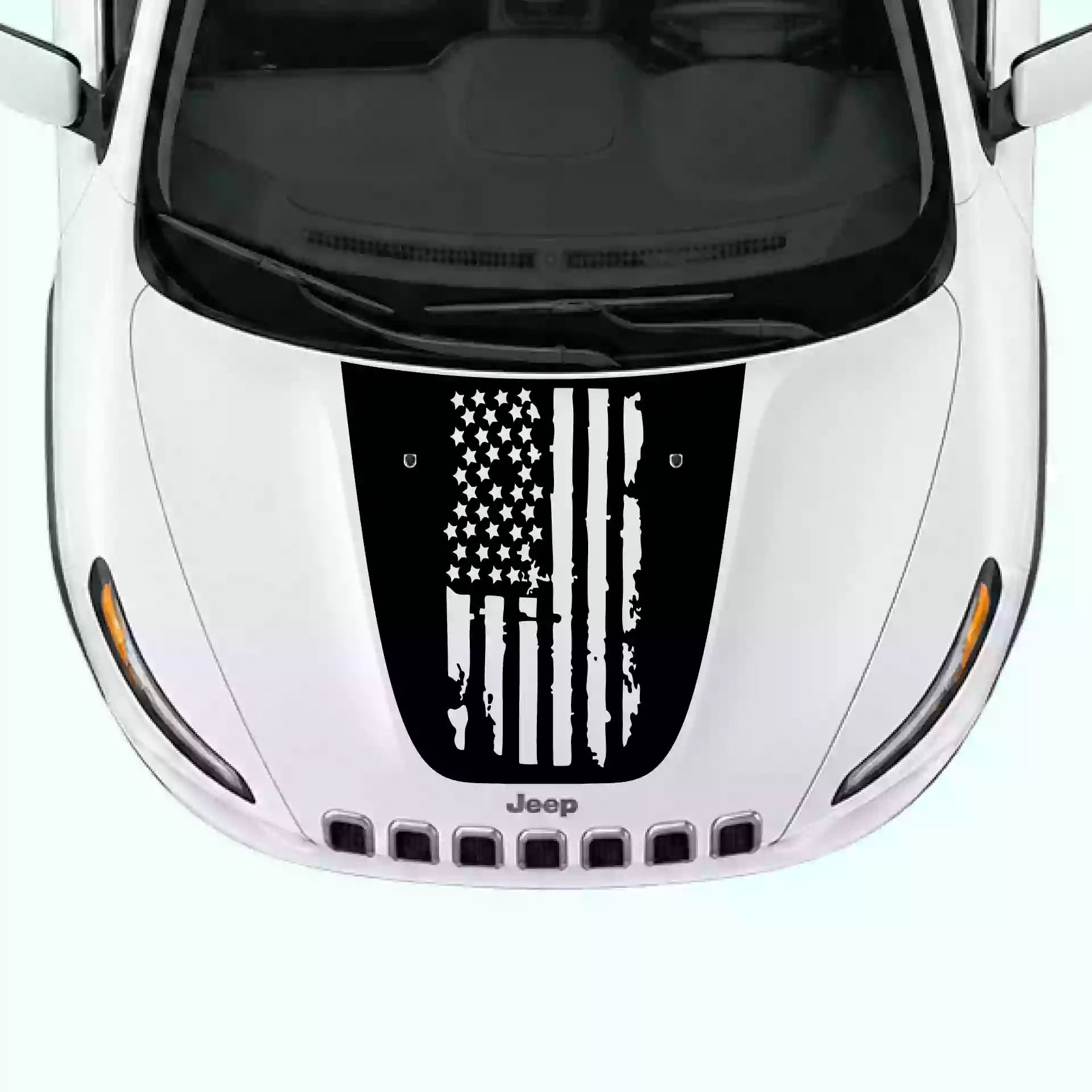 2014-2018 Jeep Cherokee Shred American Flag Hood Decals Vinyl Graphics Kit Black