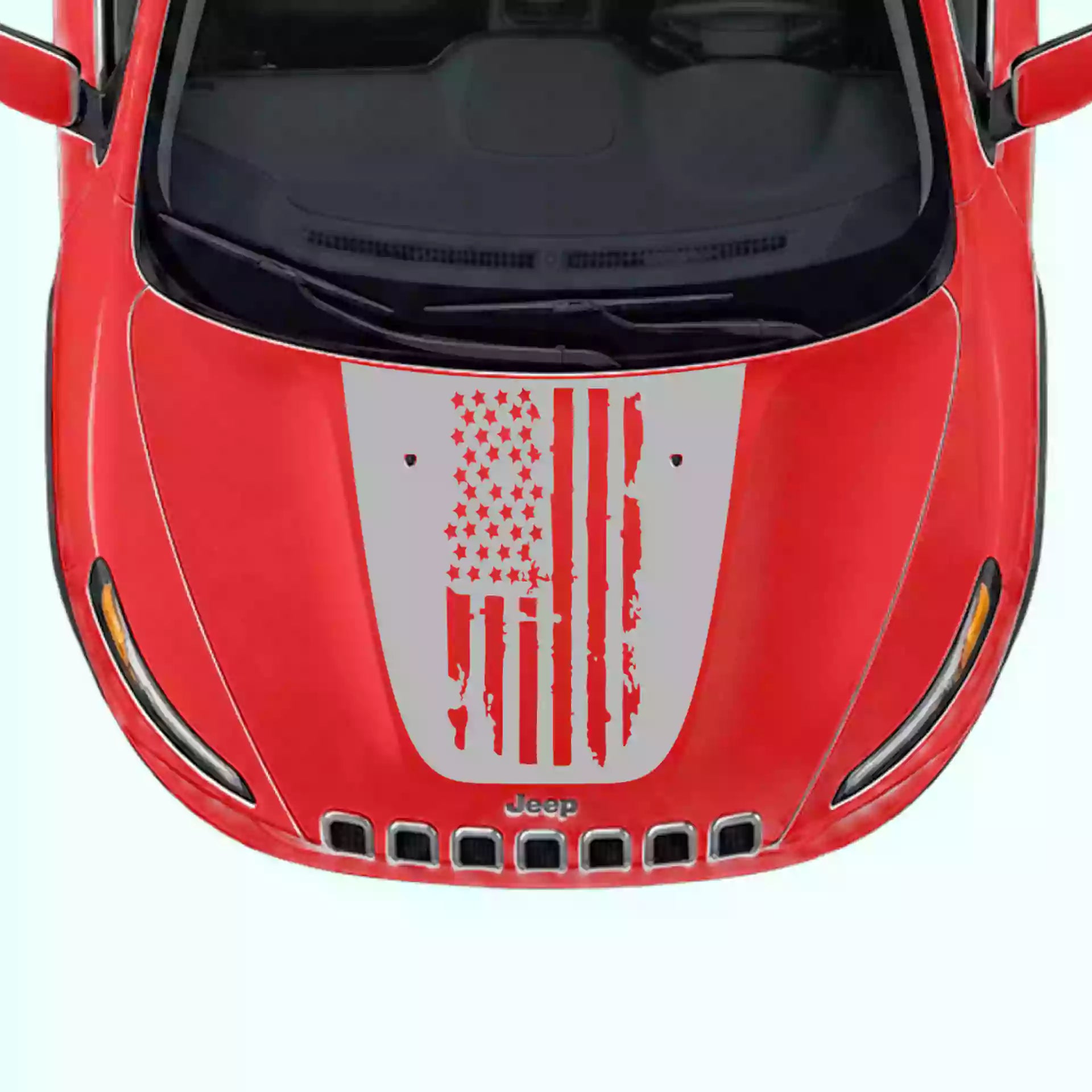 2014-2018 Jeep Cherokee Shred American Flag Hood Decals Vinyl Graphics Kit Gray