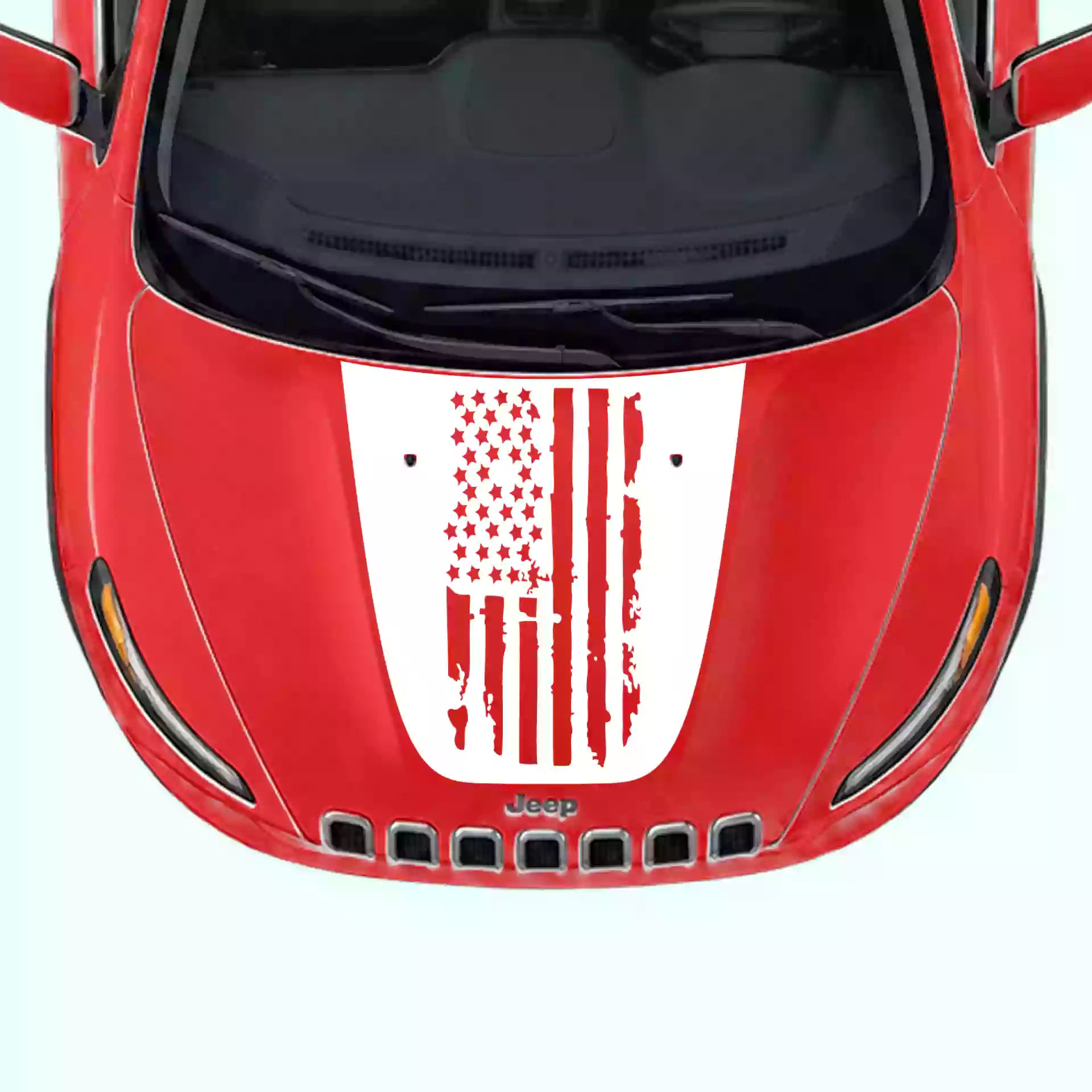 2014-2018 Jeep Cherokee Shred American Flag Hood Decals Vinyl Graphics Kit White