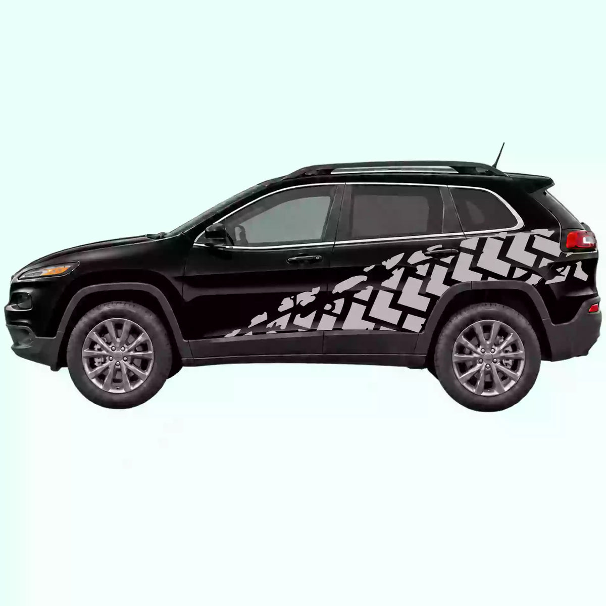 2014-2023 Jeep Cherokee Tire Tracks Side Decal Decals Vinyl Graphics Kit Gray