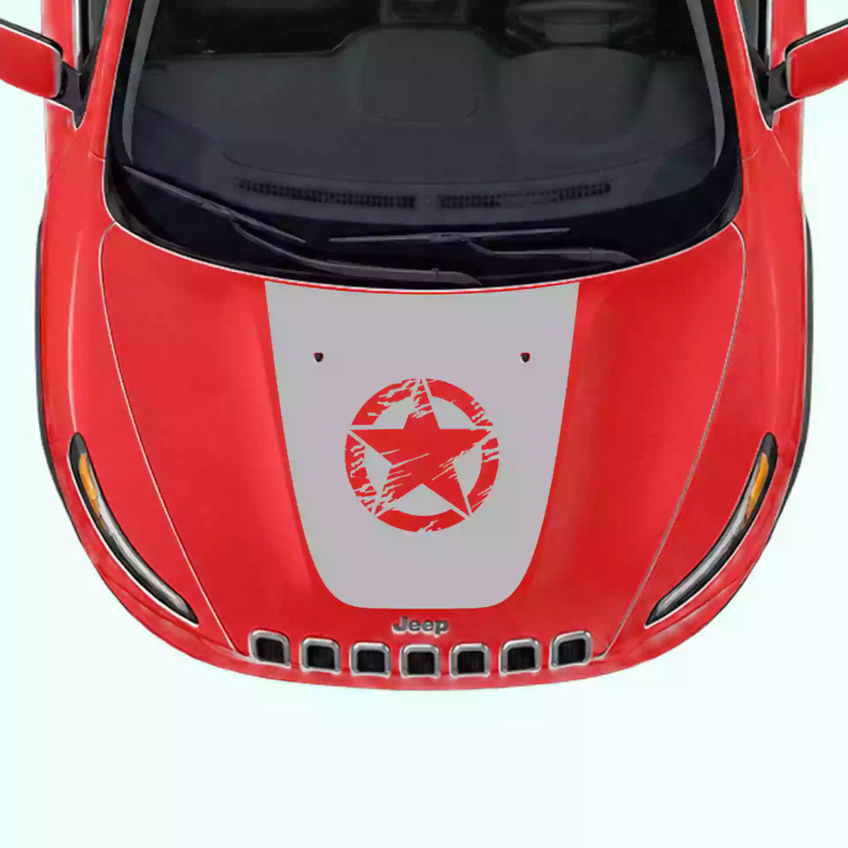 2014-2018 Jeep Cherokee Torn Star Hood Decal Vinyl Graphics Kit Gray