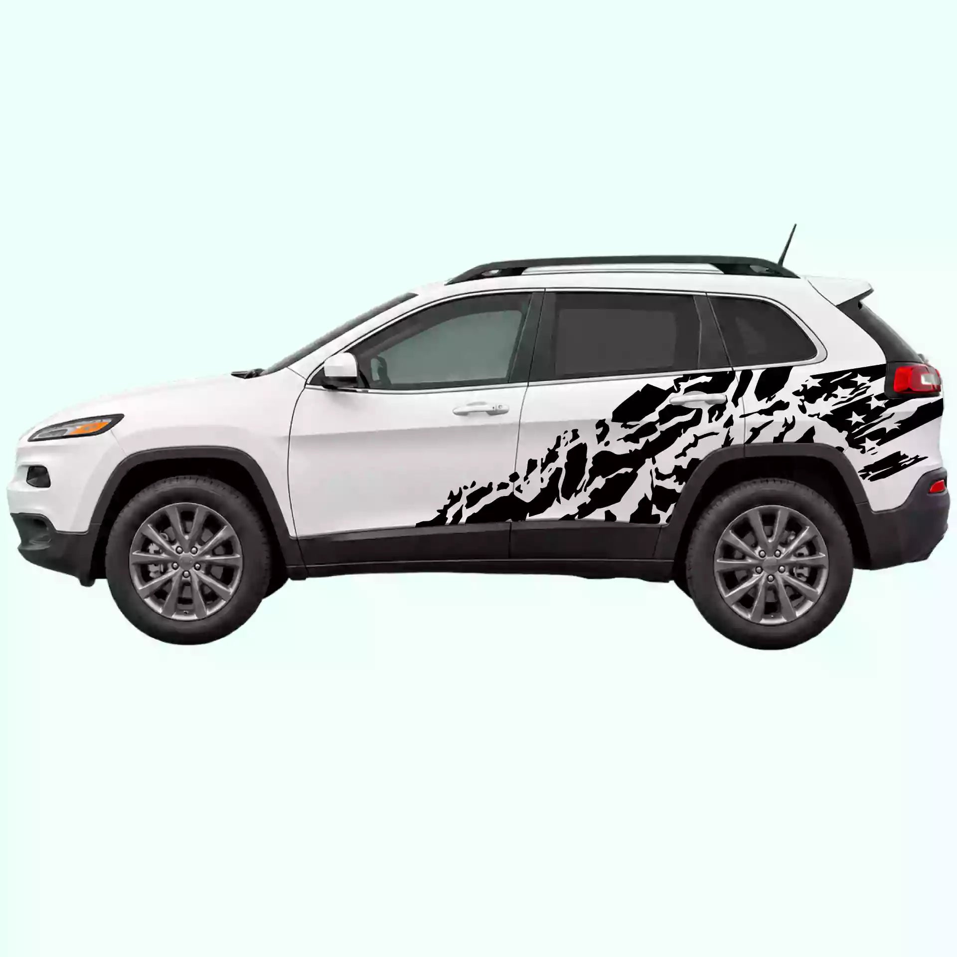 2014-2023 Jeep Cherokee US Flag Shred Side Decals Vinyl Graphics Kit Black