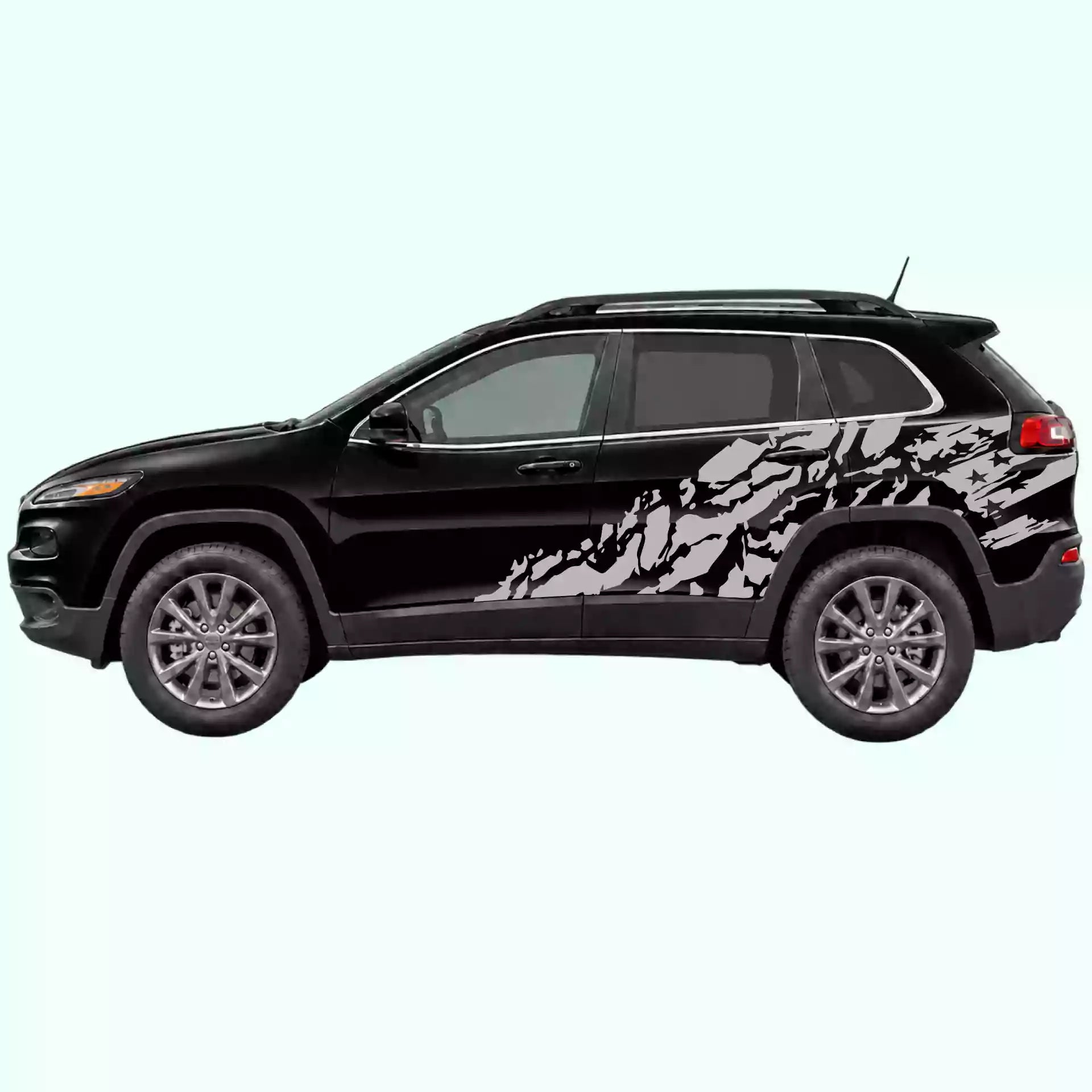 2014-2023 Jeep Cherokee US Flag Shred Side Decals Vinyl Graphics Kit Gray