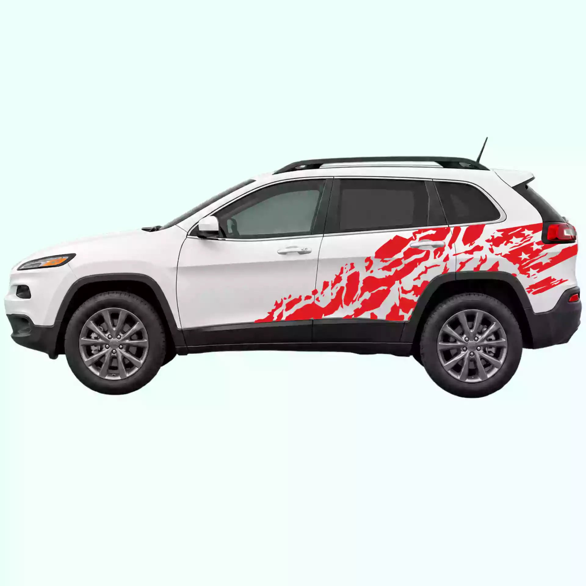 2014-2023 Jeep Cherokee US Flag Shred Side Decals Vinyl Graphics Kit Red