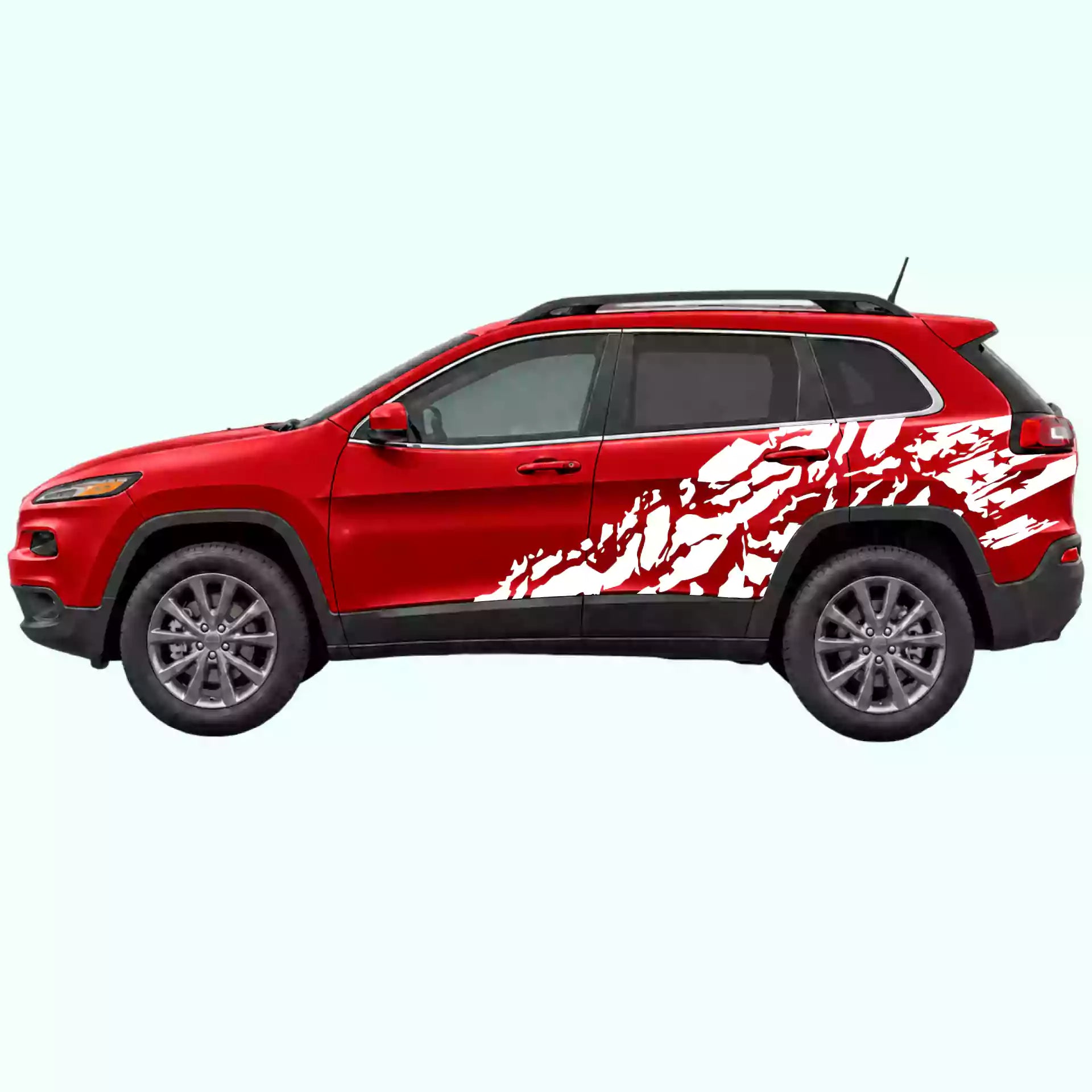 2014-2023 Jeep Cherokee US Flag Shred Side Decals Vinyl Graphics Kit White