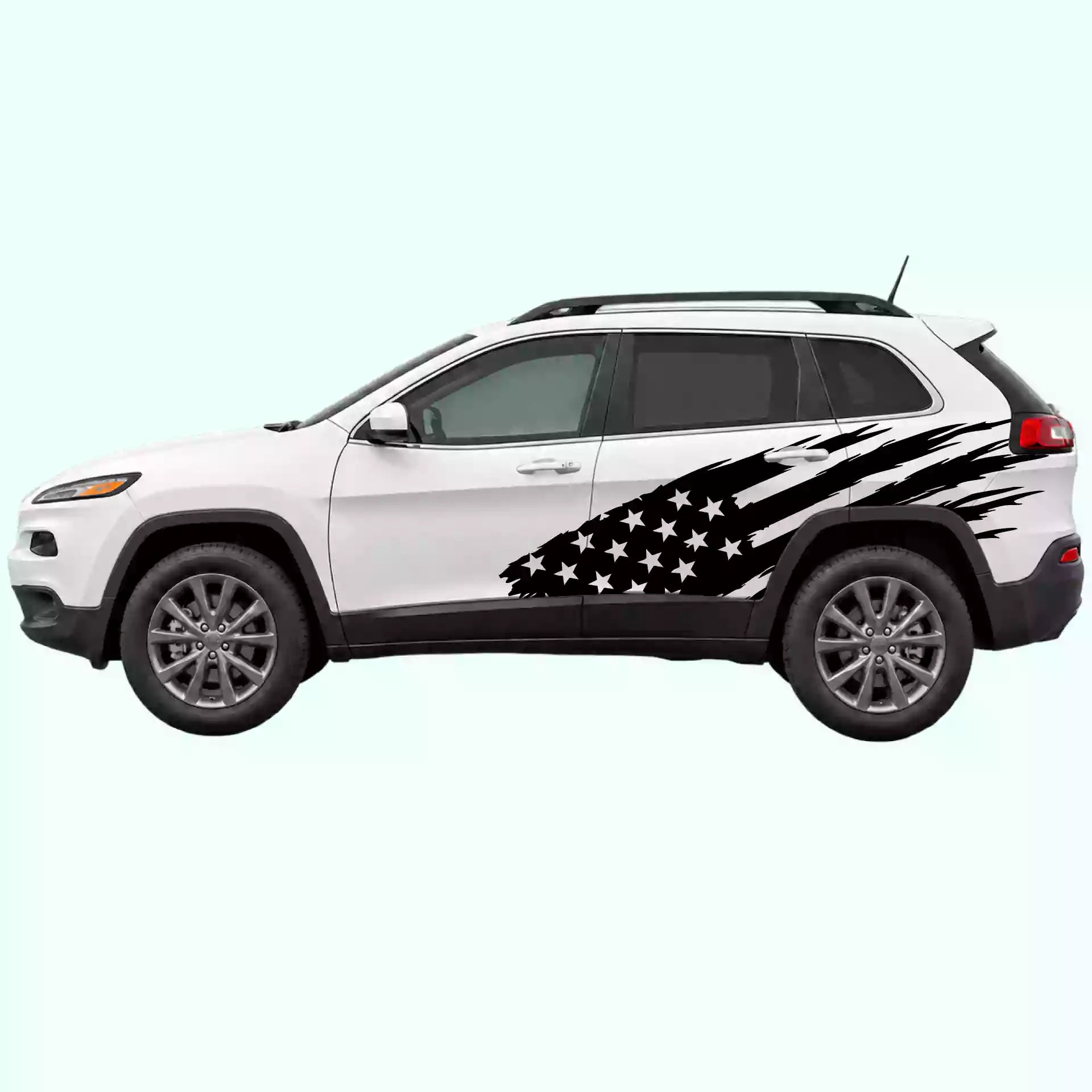 2014-2023 Jeep Cherokee US Flag Side Decals Vinyl Graphics Kit Black