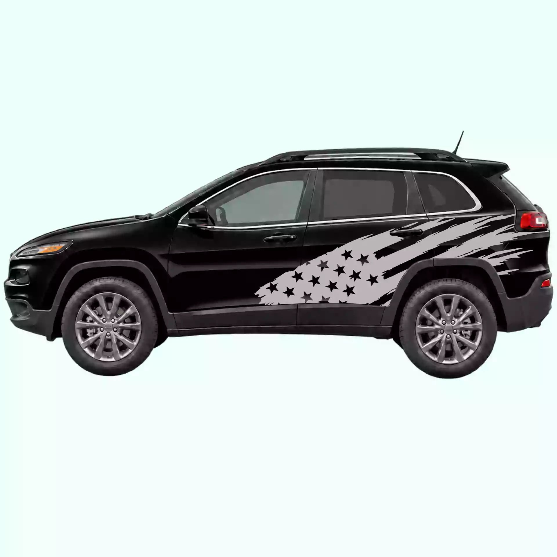 2014-2023 Jeep Cherokee US Flag Side Decals Vinyl Graphics Kit Gray