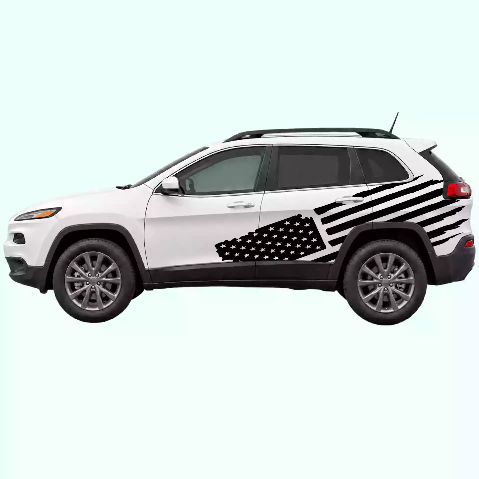 2014-2023 Jeep Cherokee USA Flag Side Decals Vinyl Graphics Kit Black