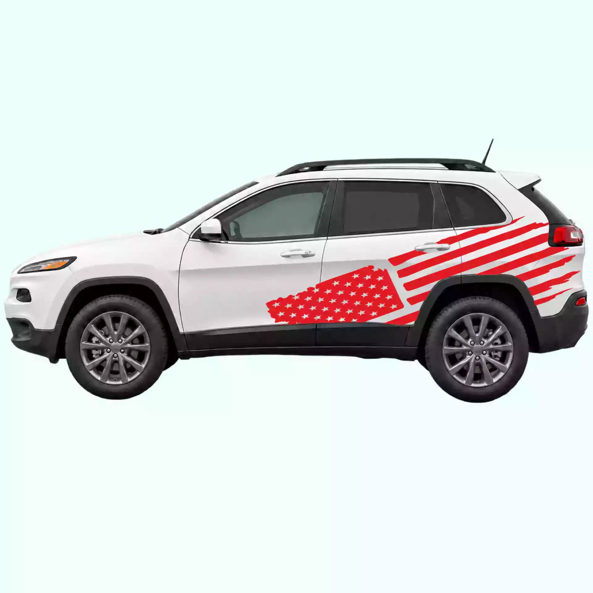 2014-2023 Jeep Cherokee USA Flag Side Decals Vinyl Graphics Kit Red