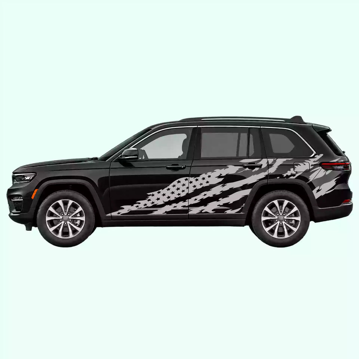 2022-present Jeep Grand Cherokee American Flag Side Decals Vinyl Graphics Kit Gray