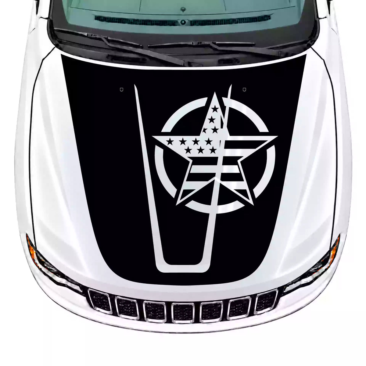 2014-2022 Jeep Grand Cherokee Army Star Hood Decal Vinyl Graphics Kit Black