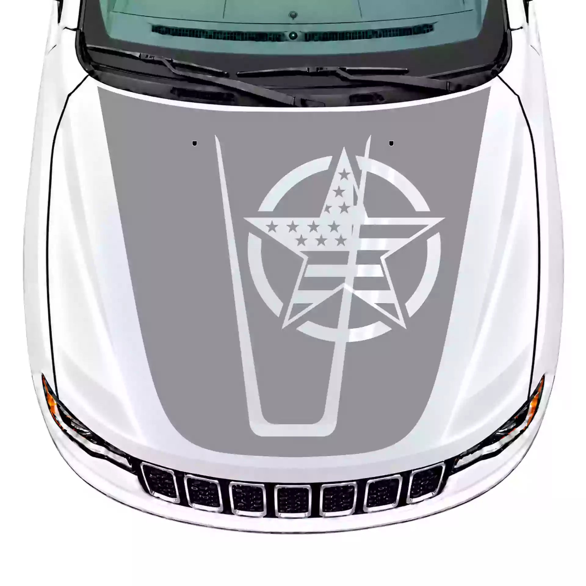2014-2022 Jeep Grand Cherokee Army Star Hood Decal Vinyl Graphics Kit Gray