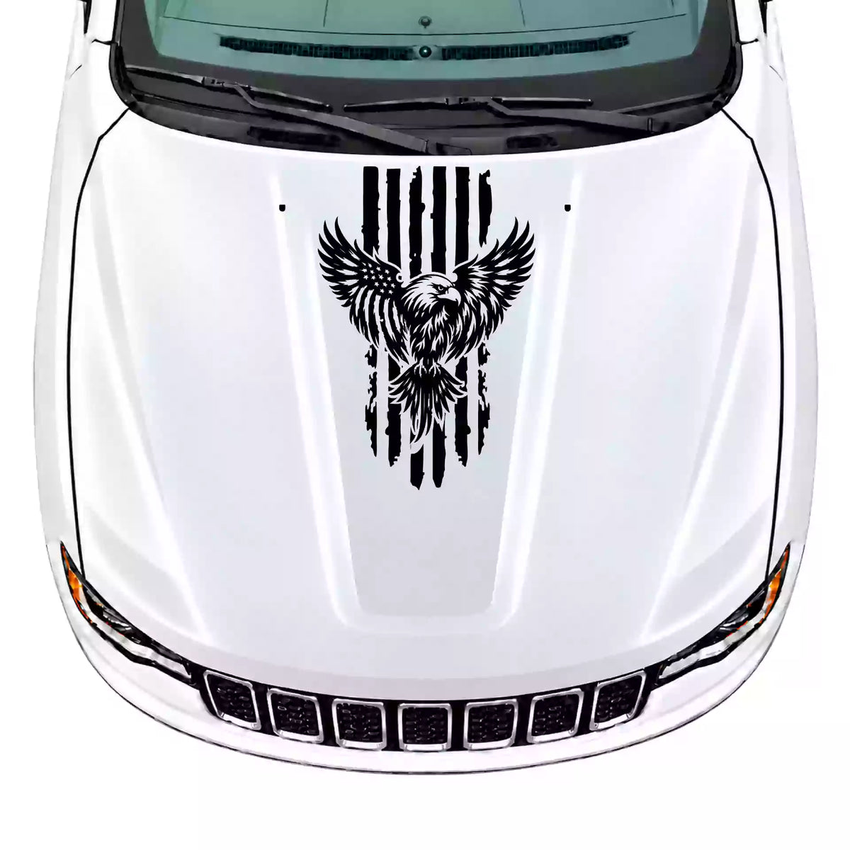 2014-2022 Jeep Grand Cherokee Eagle USA Flag Hood Decals Vinyl Graphics Kit Black
