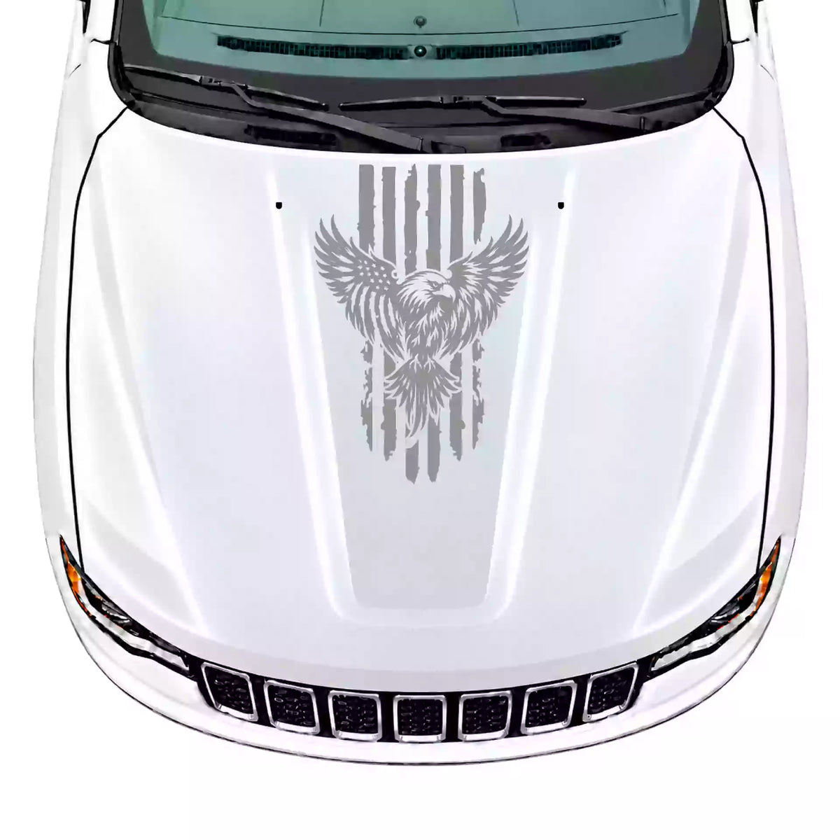 2014-2022 Jeep Grand Cherokee Eagle USA Flag Hood Decals Vinyl Graphics Kit Gray